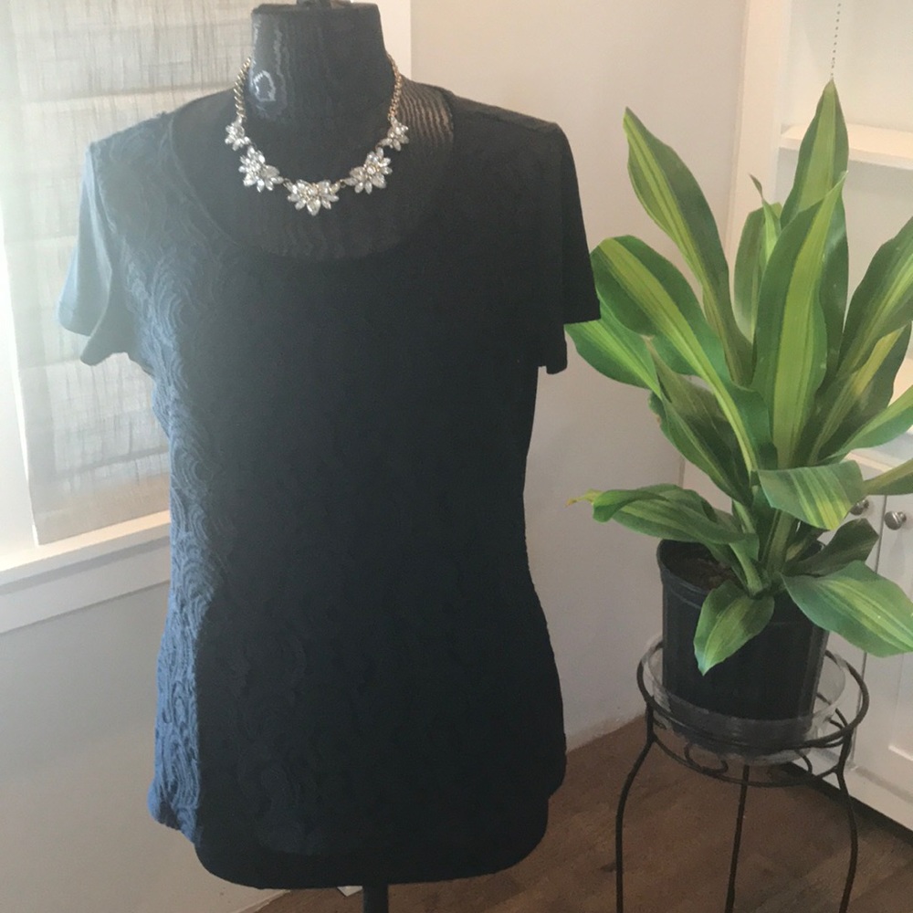 Rafaella Embroidered Lace Short Sleeve Top Sz LG